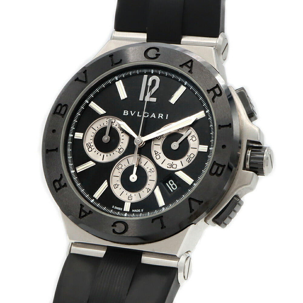 BVLGARI ブルガリ ディアゴノ セラミック DG42SCCH クロノグラフ デイト 100m防水 黒 ブラック CE セラミック SS ステンレス 純正ベルト 純正尾錠 メンズ 自動巻き【6ヶ月保証】【腕時計】【中古】