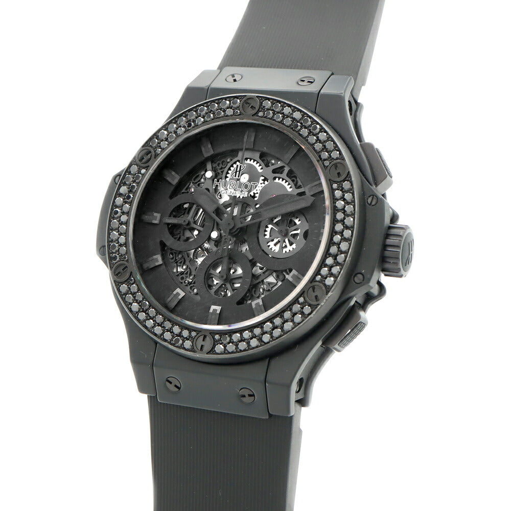 HUBLOT ウブロ ビッグバン アエロバン オールブラッククロノ 純正ブラックダイヤベゼル 311.CI.1110.RX.1100 ダイヤモンド クロノグラフ デイト 黒 ブラック スケルトン CE セラミック Ti チタン 純正ベルト 純正尾錠 メンズ 自動巻き【6ヶ月保証】【腕時計】【中古】
