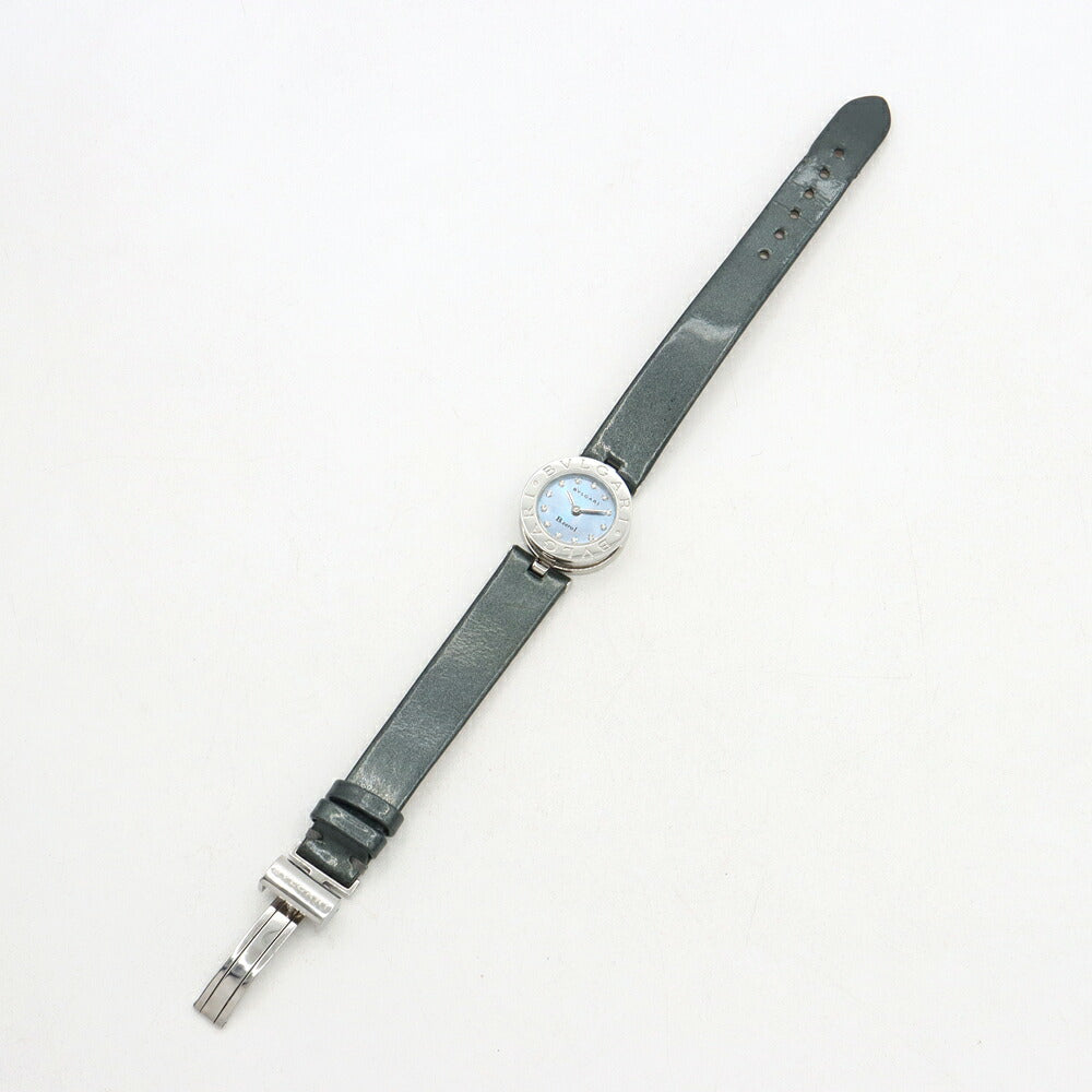 電池交換済 BVLGARI ブルガリ B-zero1 ビーゼロワン BZ22S ダイヤモンド 12Pダイヤ 30m防水 青 ブルーシェル SS ステンレス 純正ベルト 純正尾錠 レディース クォーツ【6ヶ月保証】【腕時計】【中古】