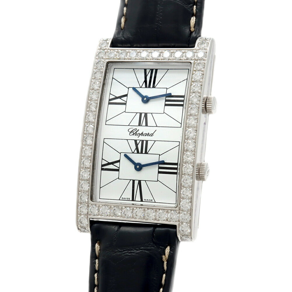 電池交換済 Chopard ショパール デュアルタイム ダイヤベゼル ダイヤモンド 白 ホワイト K18WG ホワイトゴールド 純正K18WG尾錠 メンズ クォーツ【6ヶ月保証】【腕時計】【中古】