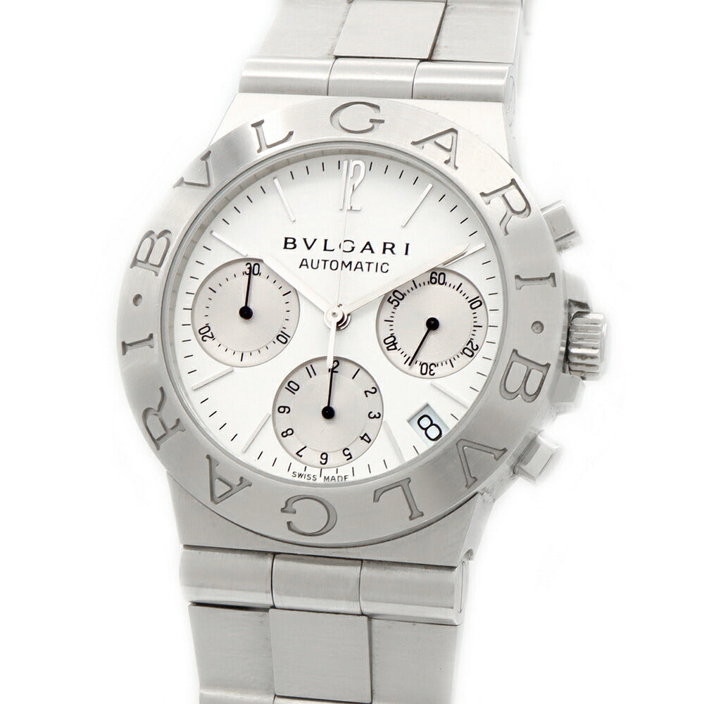 内部点検済 BVLGARI ブルガリ ディアゴノ スポーツ クロノグラフ CH35S AUTO デイト 白 ホワイト SS ステンレス メンズ 自動巻き【自社保証6ヶ月】【腕時計】【中古】
