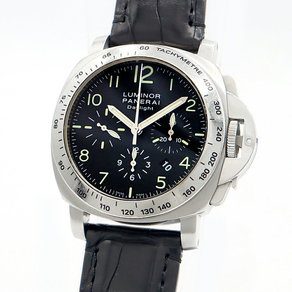 PANERAI パネライ ルミノール クロノグラフ デイライト PAM00196 H番 100m防水 デイト 黒 ブラック SS ステンレス 純正尾錠 純正ベルト メンズ 自動巻き【6ヶ月保証】【腕時計】【中古】