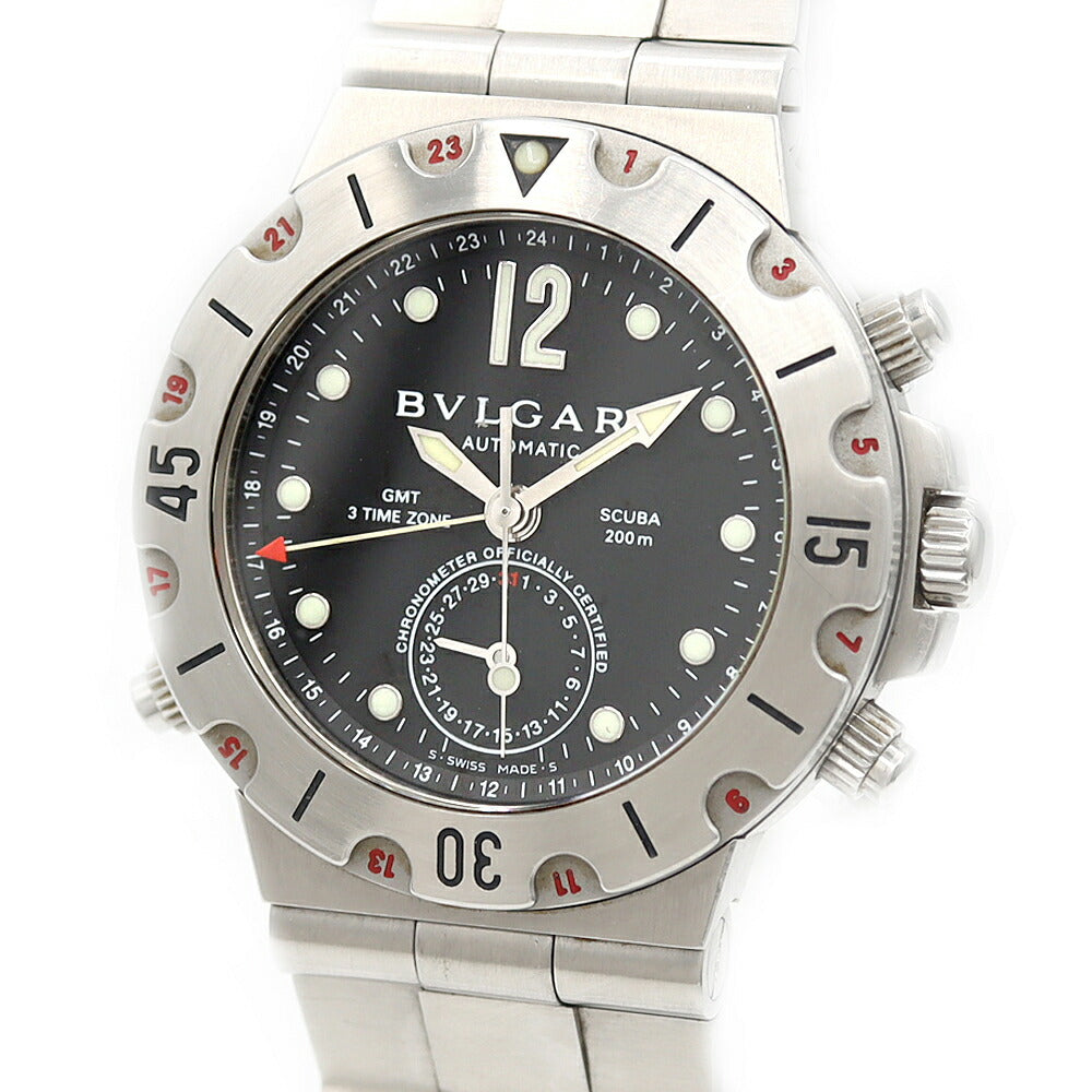 BVLGARI ブルガリ ディアゴノ スクーバ GMT SD38SGMT デイト 200m防水 黒 ブラック SS ステンレス メンズ 自動巻き【6ヶ月保証】【腕時計】【中古】