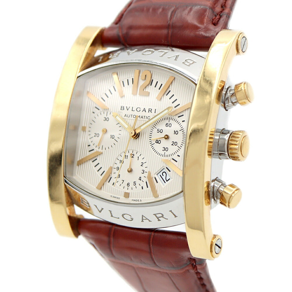 BVLGARI ブルガリ アショーマ クロノグラフ AA48SGCH デイト 30m防水 シルバー K18YG イエローゴールド SS ステンレス コンビ 純正ベルト 純正尾錠 メンズ 自動巻き【6ヶ月保証】【腕時計】【中古】