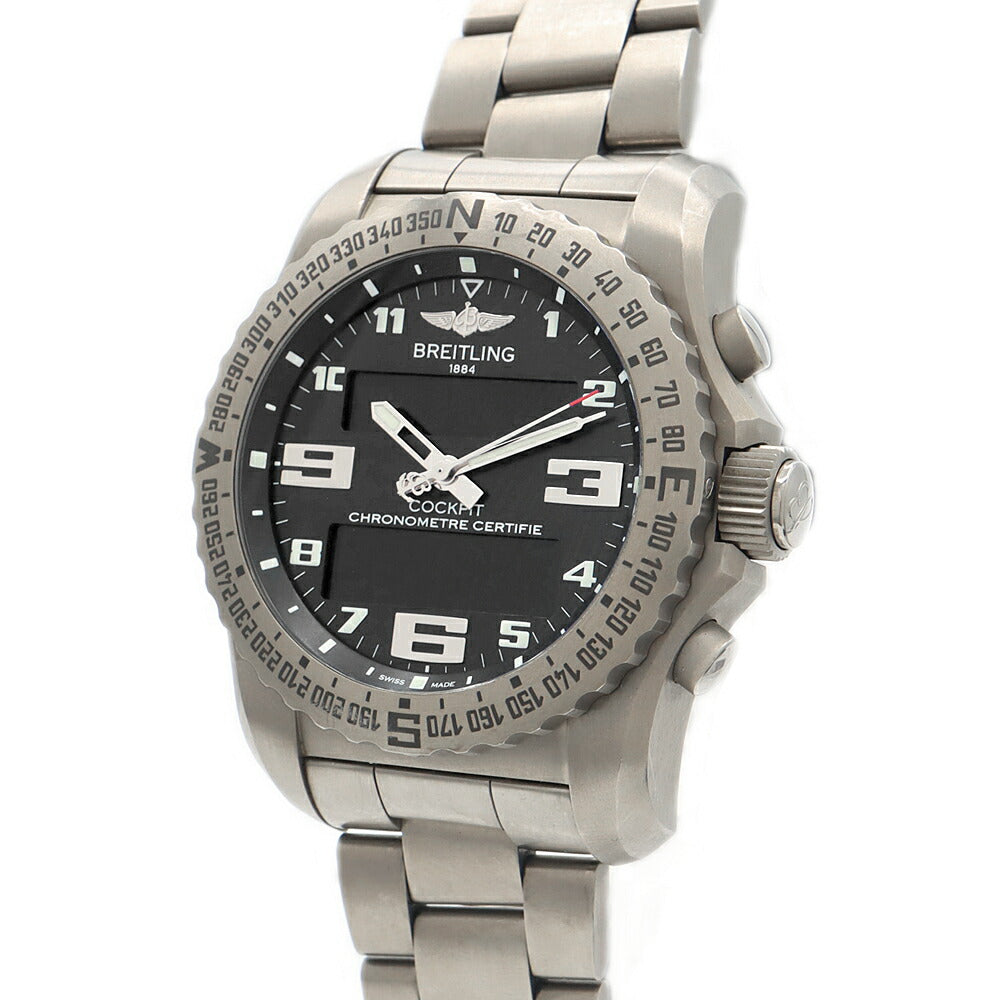 BREITLING ブライトリング コックピット B50 EB5010 デイト クロノグラフ 100m防水 黒 ブラック Ti チタン メンズ デジアナ クォーツ【6ヶ月保証】【腕時計】【中古】