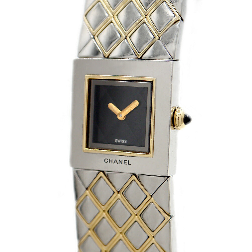 電池交換済 CHANEL シャネル マトラッセ H0475 30m防水 黒 ブラック YG イエローゴールド SS ステンレス コンビ レディース クォーツ【6ヶ月保証】【腕時計】【中古】