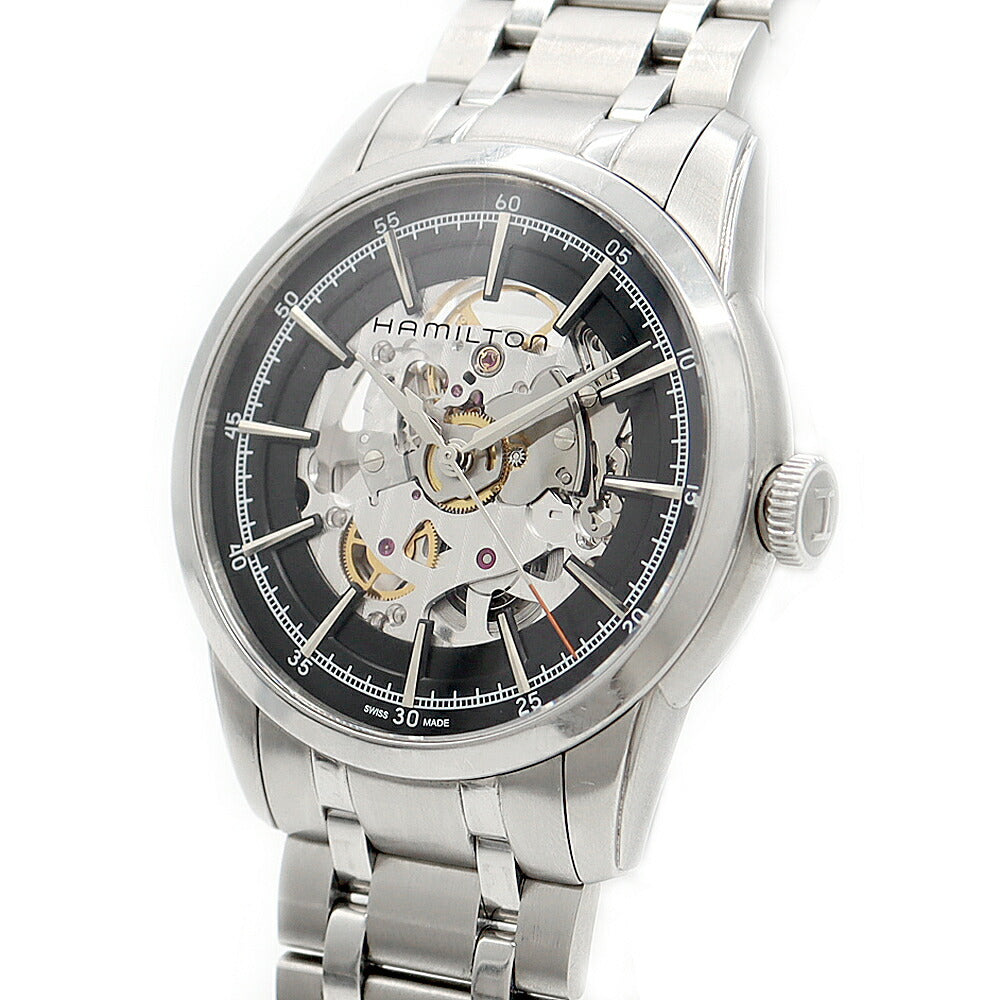 内部点検済 HAMILTON ハミルトン レイルロード H406550 裏スケ スケルトン 黒 ブラック SS ステンレス メンズ 自動巻き【6ヶ月保証】【腕時計】【中古】
