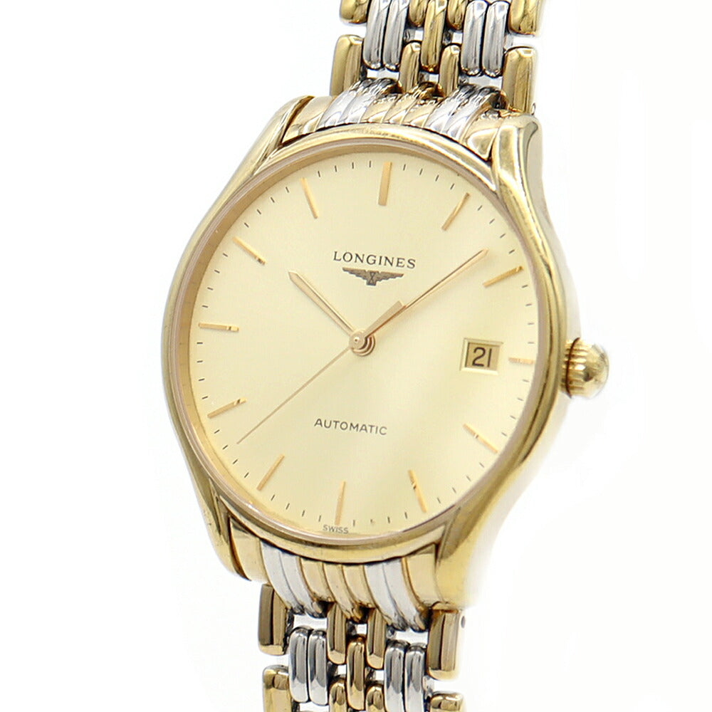 LONGINES ロンジン リール L4.860.2 デイト 30m防水 裏スケ ゴールド YGP イエローゴールド SS ステンレス コンビ メンズ 自動巻き【6ヶ月保証】【腕時計】【中古】