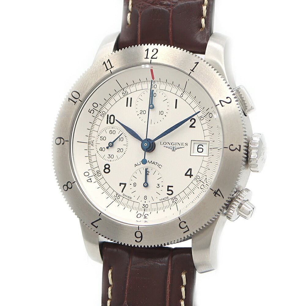 内部点検済 LONGINES ロンジン ヘリテージ ウィームス クロノグラフ L2.741.4 デイト 30m防水 シルバー SS ステンレス 純正尾錠 純正ベルト メンズ 自動巻き【6ヶ月保証】【腕時計】【中古】
