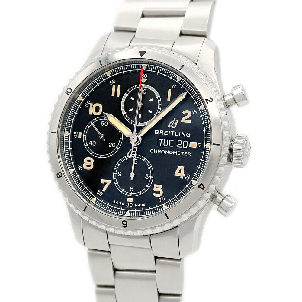 BREITLING ブライトリング アビエーター8 クロノグラフ43 A13316 デイデイト 100m防水 黒 ブラック SS ステンレス メンズ 自動巻き【6ヶ月保証】【腕時計】【中古】