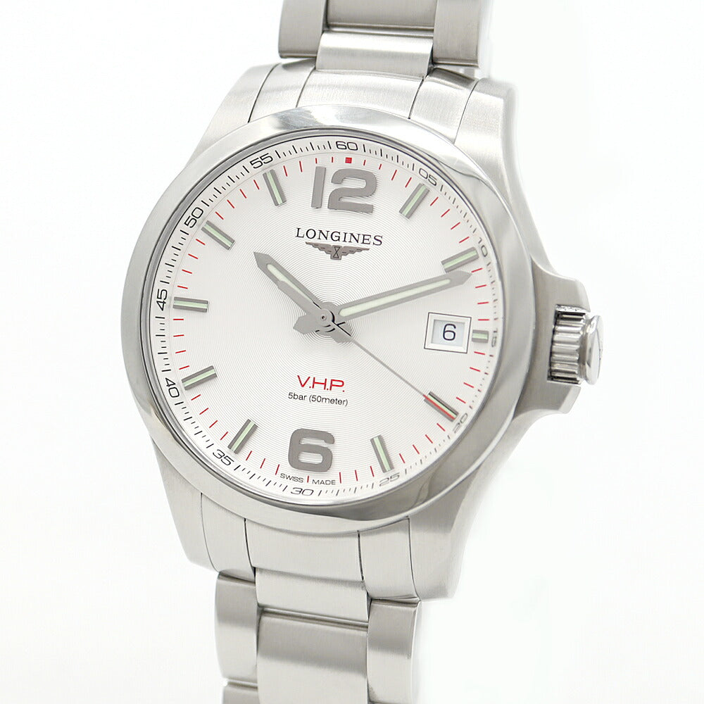 電池交換済 LONGINES ロンジン コンクエスト VHP L3.716.4 デイト 50m防水 シルバー SS ステンレス メンズ クォーツ【6ヶ月保証】【腕時計】【中古】