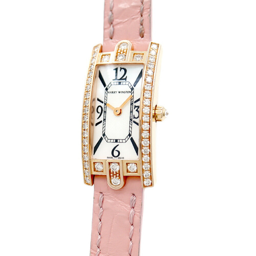 電池交換済 HARRY WINSTON ハリーウィンストン アヴェニュー C ミニ ダイヤベゼル 純正ダイヤモンド 30m防水 白 ホワイトシェル K18RG ローズゴールド 純正ベルト 純正尾錠 レディース クォーツ アベニュー【6ヶ月保証】【腕時計】【中古】