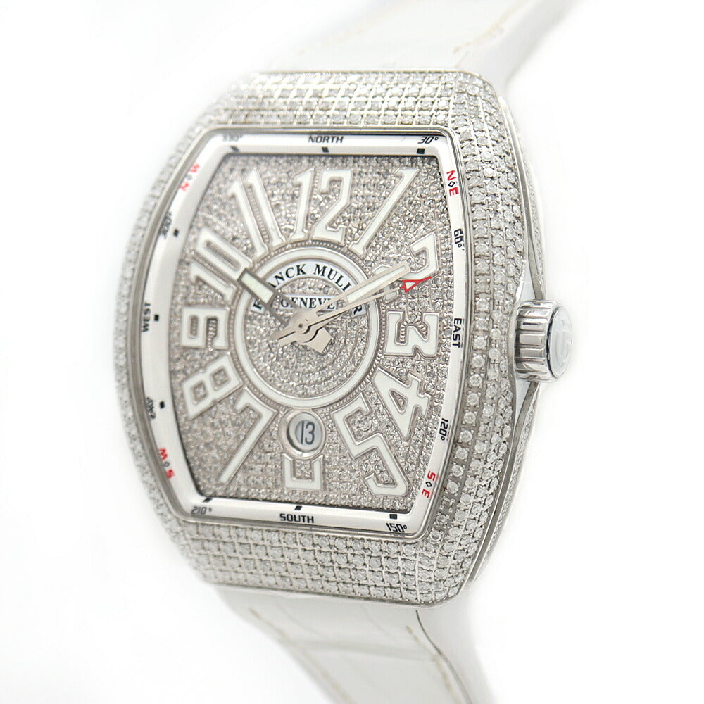 FRANCK MULLER フランクミュラー ヴァンガード ダイヤベゼル ダイヤ文字盤 V45SCDT ACNR ダイヤモンド 30m防水 デイト SS ステンレス 純正ベルト 純正バックル尾錠 アフターダイヤ メンズ 自動巻き【6ヶ月保証】【中古】【腕時計】