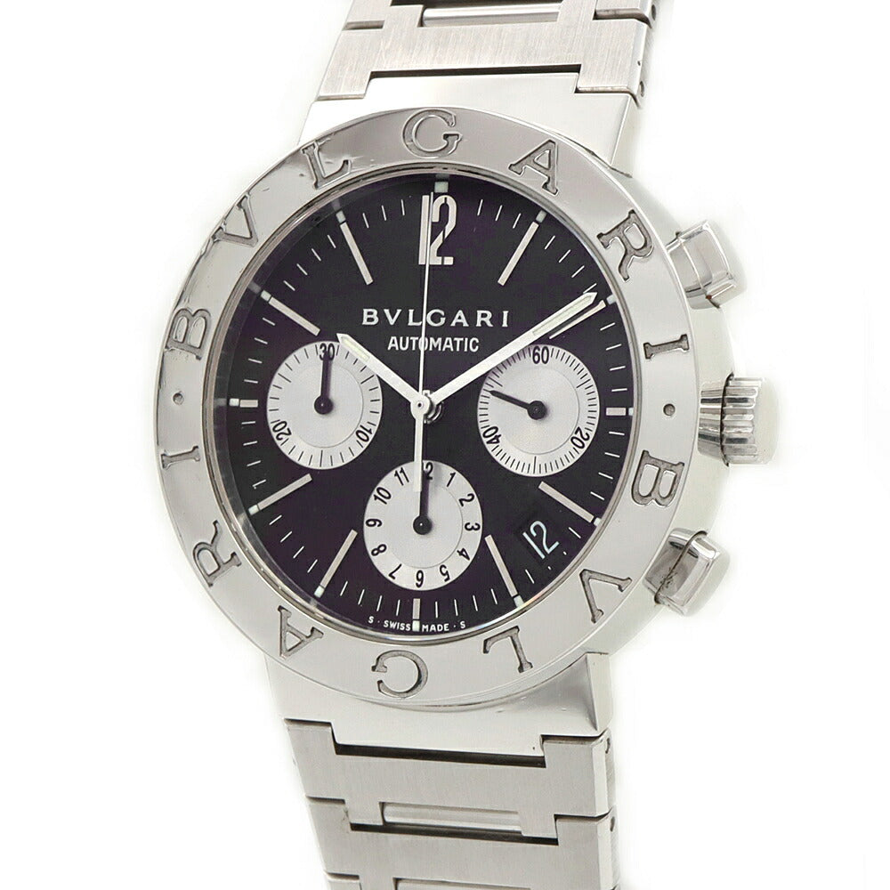 内部点検済 BVLGARI ブルガリ ブルガリブルガリ クロノグラフ BB38SSCH デイト 30m防水 黒 ブラック SS ステンレス メンズ 自動巻き【6ヶ月保証】【腕時計】【中古】