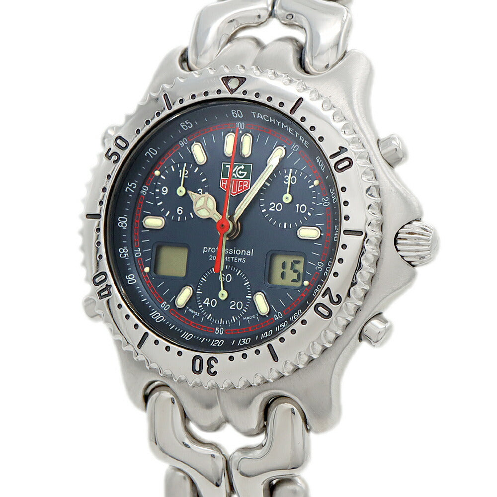 電池交換済 TAG Heuer タグホイヤー S/el セル プロフェッショナル200 CG1113-0 クロノグラフ デイト 200m防水 紺 ネイビー SS ステンレス メンズ デジアナ クォーツ【6ヶ月保証】【腕時計】【中古】