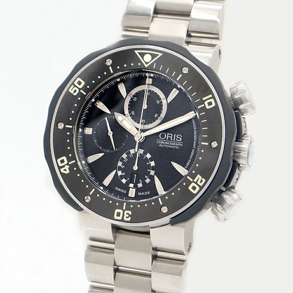 ORIS オリス プロダイバー クロノグラフ 01 674 7630 1000m防水 デイト 黒 ブラック Ti チタン CE セラミック メンズ 自動巻き【6ヶ月保証】【腕時計】【中古】