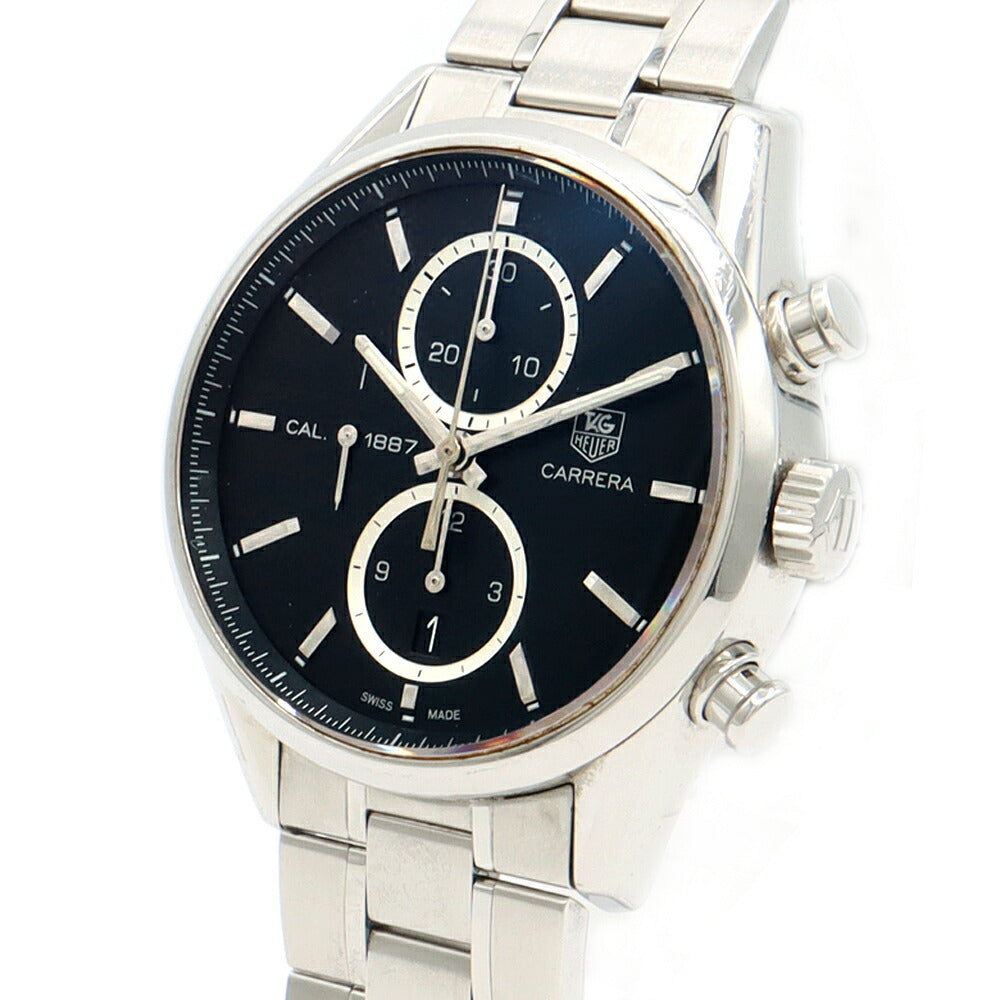 TAG Heuer タグホイヤー カレラ キャリバー1887 クロノグラフ CAR2110 BA0720 デイト 100m防水 裏スケ 黒 ブラック SS ステンレス メンズ 自動巻き【6ヶ月保証】【腕時計】【中古】