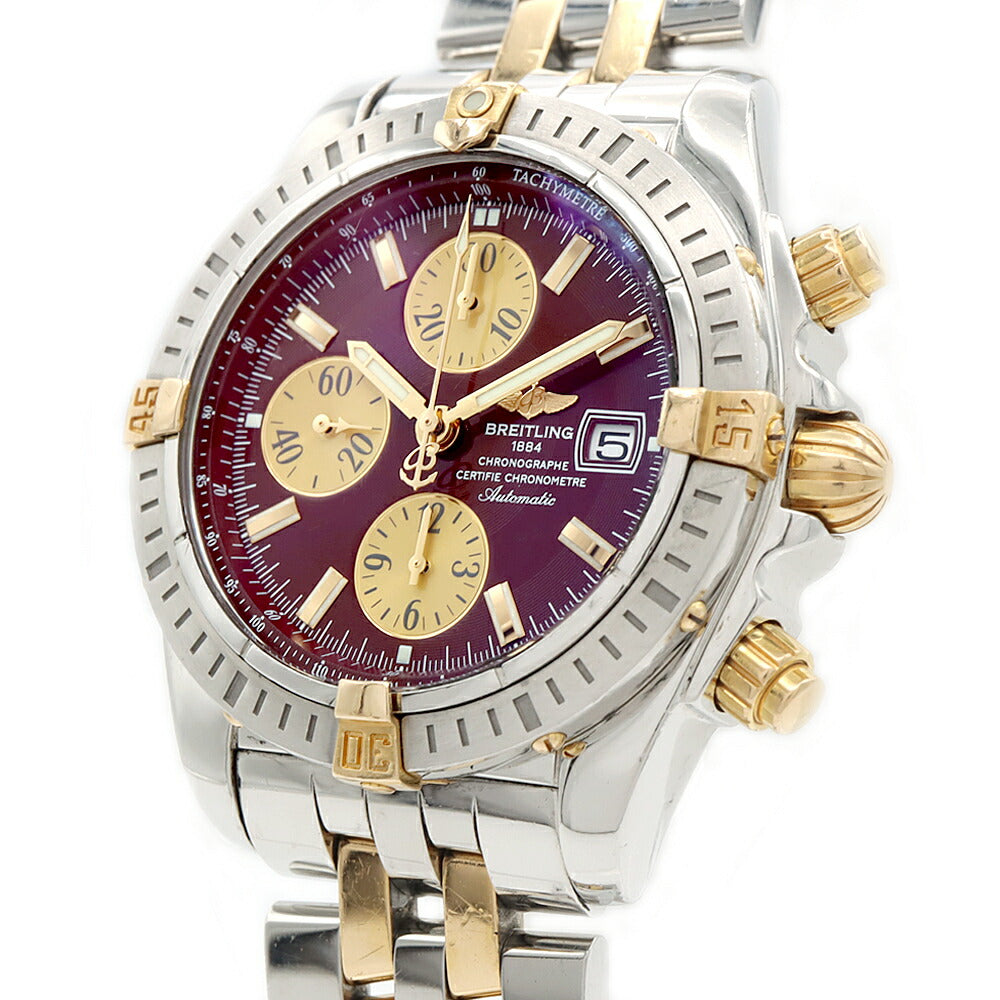 BREITLING ブライトリング クロノマット エボリューション ビコロ B13356 クロノグラフ デイト 300m防水 ボルドー YG イエローゴールド SS ステンレス コンビ メンズ 自動巻き【6ヶ月保証】【腕時計】【中古】