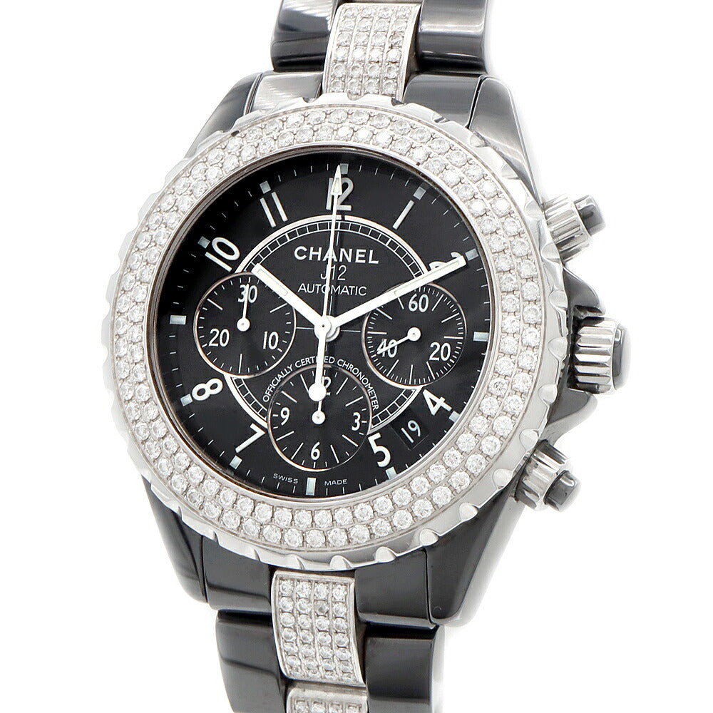 CHANEL シャネル J12 クロノグラフ 41mm 2重ダイヤベゼル H1009 デイト 200m防水 スモールセコンド 黒 ブラック CE セラミック SS ステンレス アフターダイヤ メンズ 自動巻き【6ヶ月保証】【腕時計】【中古】