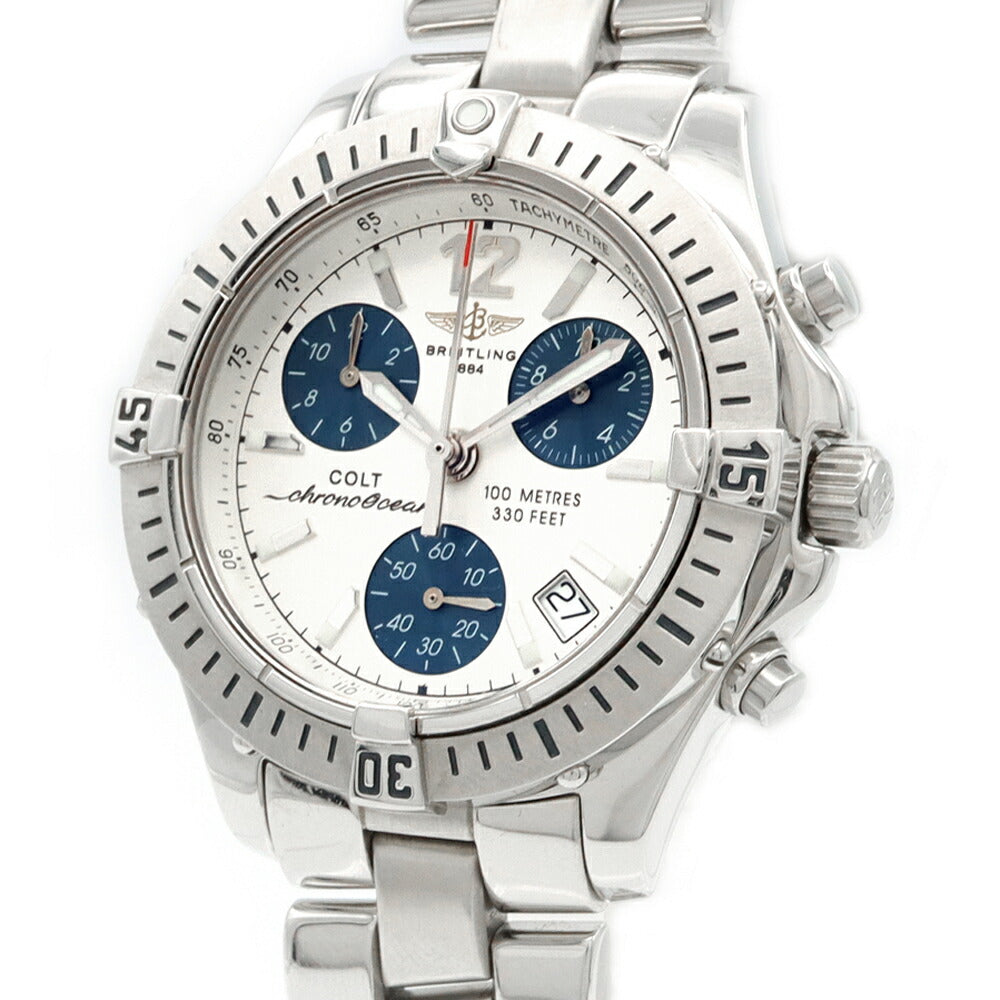 電池交換済 BREITLING ブライトリング コルト クロノオーシャン A53350 クロノグラフ デイト 100m防水 シルバー SS ステンレス メンズ クォーツ【6ヶ月保証】【腕時計】【中古】
