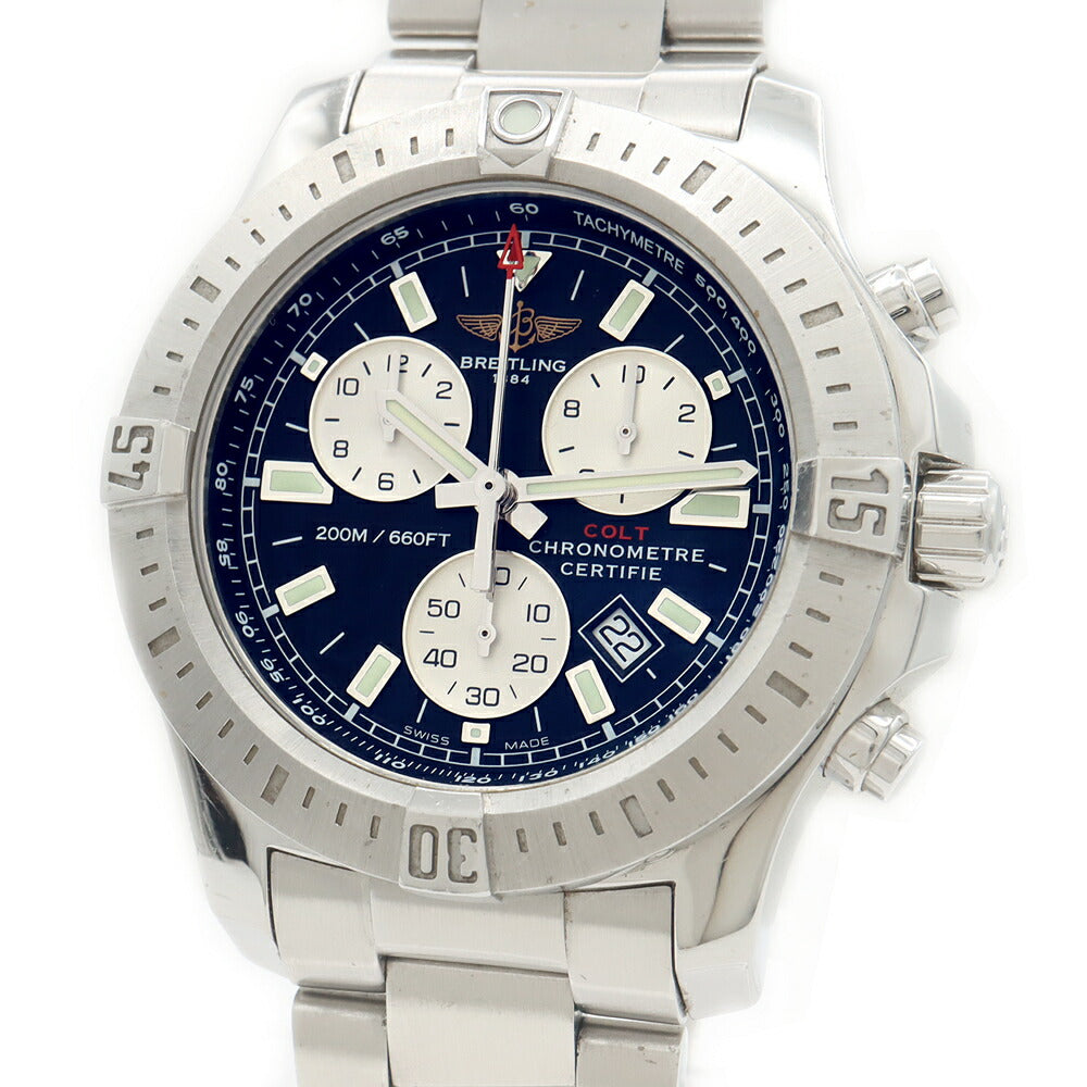 電池交換済 BREITLING ブライトリング コルト クロノグラフ A73388 デイト 200m防水 黒 ブラック SS ステンレス メンズ クォーツ【6ヶ月保証】【腕時計】【中古】