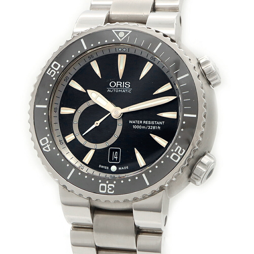 内部点検済 ORIS オリス ダイバーズ 7638-74 デイト スモールセコンド 1000m防水 黒 ブラック Ti チタン メンズ 自動巻き【6ヶ月保証】【腕時計】【中古】