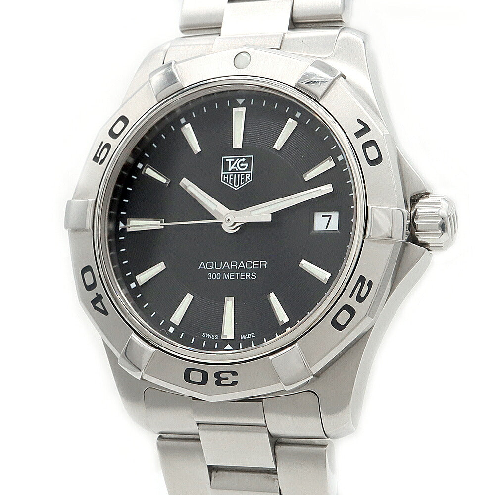 電池交換済 TAG Heuer タグホイヤー アクアレーサー WAP1110 BA0831 デイト 300m防水 黒 ブラック SS ステンレス メンズ クォーツ【6ヶ月保証】【腕時計】【中古】