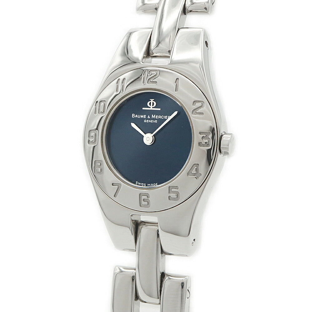電池交換済 BAUME&MERCIER ボーム&メルシェ リネア MV045162 紺 ネイビー SS ステンレス レディース クォーツ 【6ヶ月保証】【腕時計】【中古】