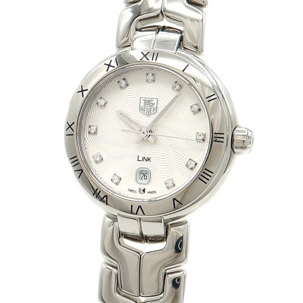 電池交換済 TAG Heuer タグホイヤー リンク WAT1411 11Pダイヤ 純正ダイヤモンド デイト 100m防水 シルバー SS ステンレス レディース クォーツ【6ヶ月保証】【腕時計】【中古】