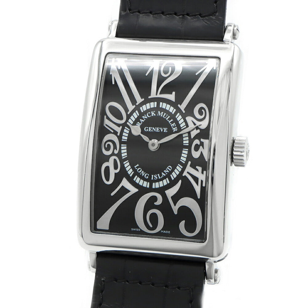 電池交換済 FRANCK MULLER フランクミュラー ロングアイランド レリーフ 1002QZ REL 黒 ブラック SS ステンレス 純正ベルト 純正尾錠 メンズ クォーツ【6ヶ月保証】【中古】【腕時計】