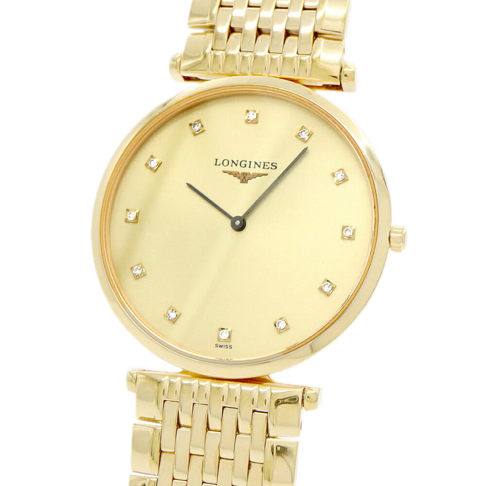 電池交換済 LONGINES ロンジン ラ グラン クラシック ドゥ ロンジン L4.709.2 ダイヤモンド 12Pダイヤ ゴールド YGP イエローゴールド SS ステンレス メンズ ボーイズ レディース クォーツ【6ヶ月保証】【腕時計】【中古】
