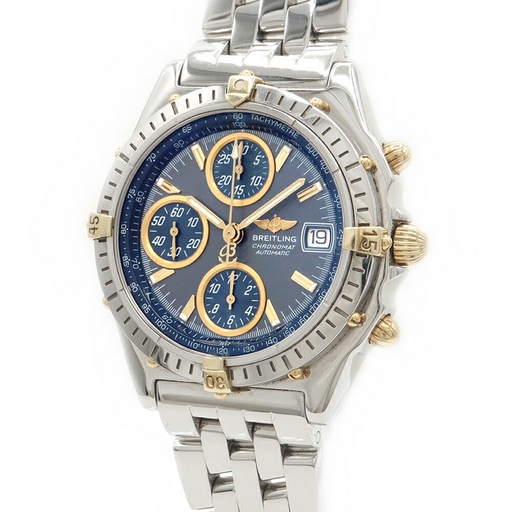 BREITLING ブライトリング クロノマット ビコロ B13050 クロノグラフ デイト 100m防水 グレー ブルー SS ステンレス YG イエローゴールド コンビ メンズ 自動巻き【保証6ヶ月】【腕時計】【中古】