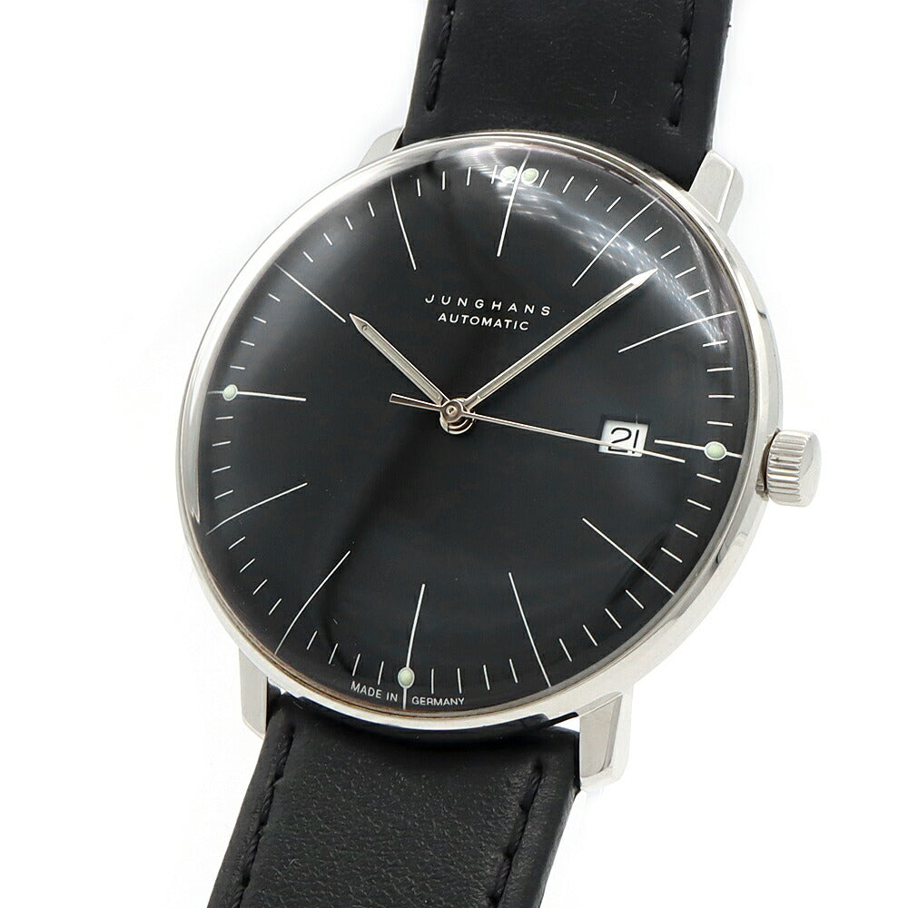 内部点検済 JUNGHANS ユンハンス マックス ビル オートマティック 27/4701.02 デイト 50m防水 黒 ブラック SS ステンレス 純正ベルト 純正尾錠 メンズ 自動巻き【6ヶ月保証】【腕時計】【中古】