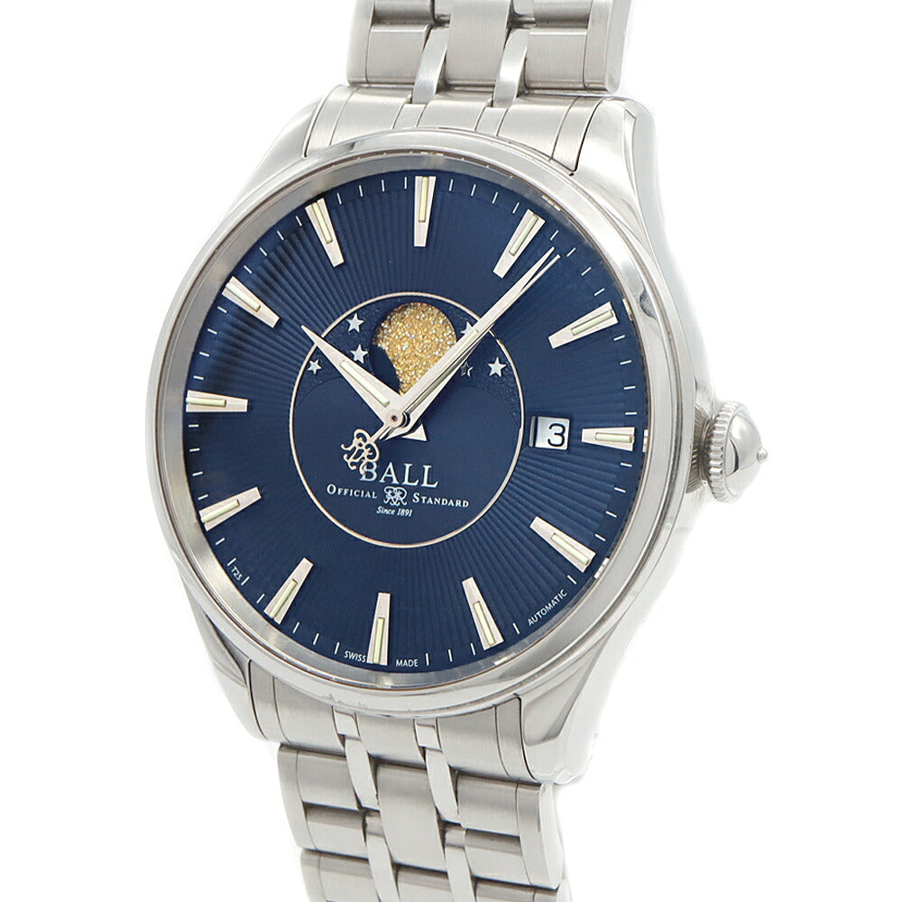 BALL ボール ウォッチ トレインマスター ムーンフェイズ NM3082D-SJ-BE デイト 裏スケ 50m防水 青 ブルー SS ステンレス メンズ 自動巻き【6ヶ月保証】【腕時計】【中古】