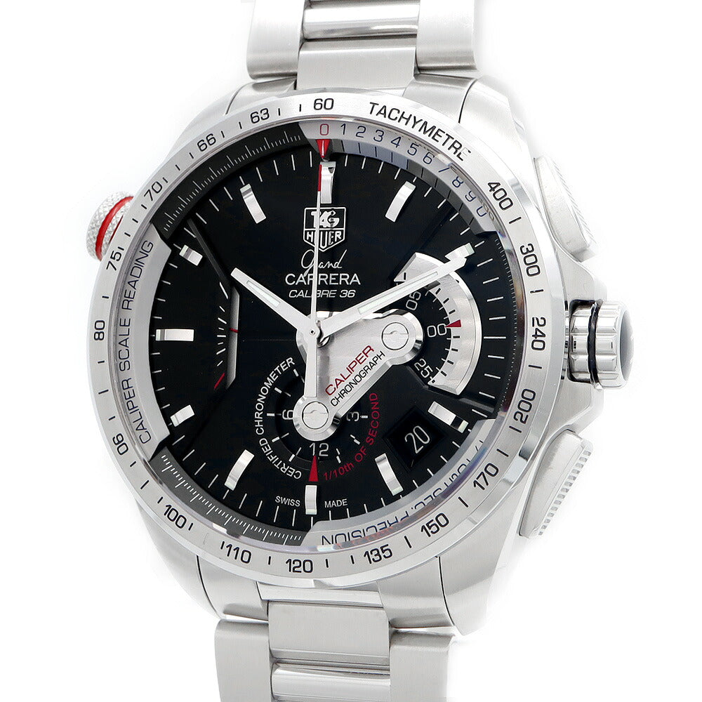 コンプリートサービス済 TAG Heuer タグホイヤー グランドカレラ キャリバー36 クロノグラフ CAV5115 BA0902 デイト 裏スケ タキメーター 黒 ブラック SS ステンレス メンズ 自動巻き【6ヶ月保証】【腕時計】【中古】