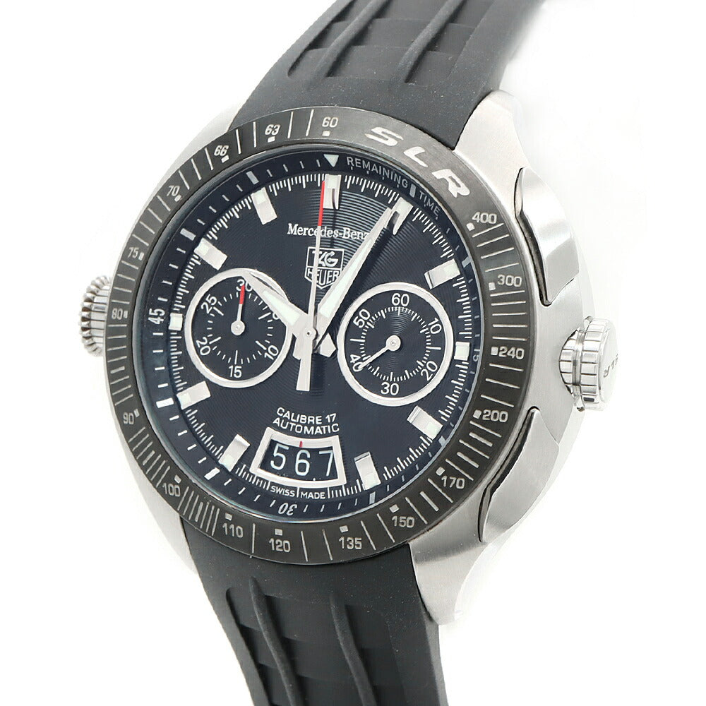 TAG Heuer タグホイヤー SLR for メルセデス ベンツ 世界3500本限定 CAG2111 FT6009 クロノグラフ デイト 100m防水 黒 ブラック SS ステンレス 純正尾錠 メンズ 自動巻き【6ヶ月保証】【腕時計】【中古】