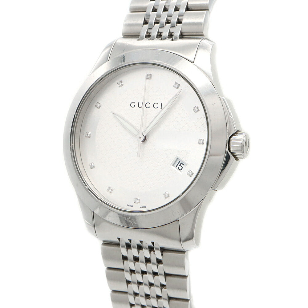 電池交換済 GUCCI グッチ Gタイムレス YA126404 ダイヤモンド 12Pダイヤ デイト シルバー SS ステンレス メンズ クォーツ【6ヶ月保証】【腕時計】【中古】