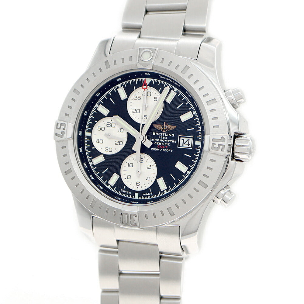 内部点検済 BREITLING ブライトリング コルト クロノグラフ 日本500本限定 A13388 デイト 200m防水 黒 ブラック SS ステンレス メンズ 自動巻き【6ヶ月保証】【腕時計】【中古】