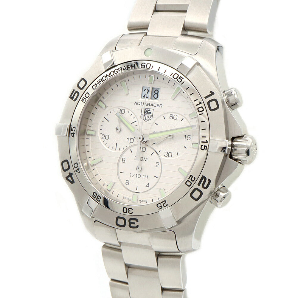 電池交換済 TAG Heuer タグホイヤー アクアレーサー クロノグラフ グランドデイト CAF101F スモールセコンド 300m防水 シルバー SS ステンレス メンズ クォーツ【6ヶ月保証】【腕時計】【中古】