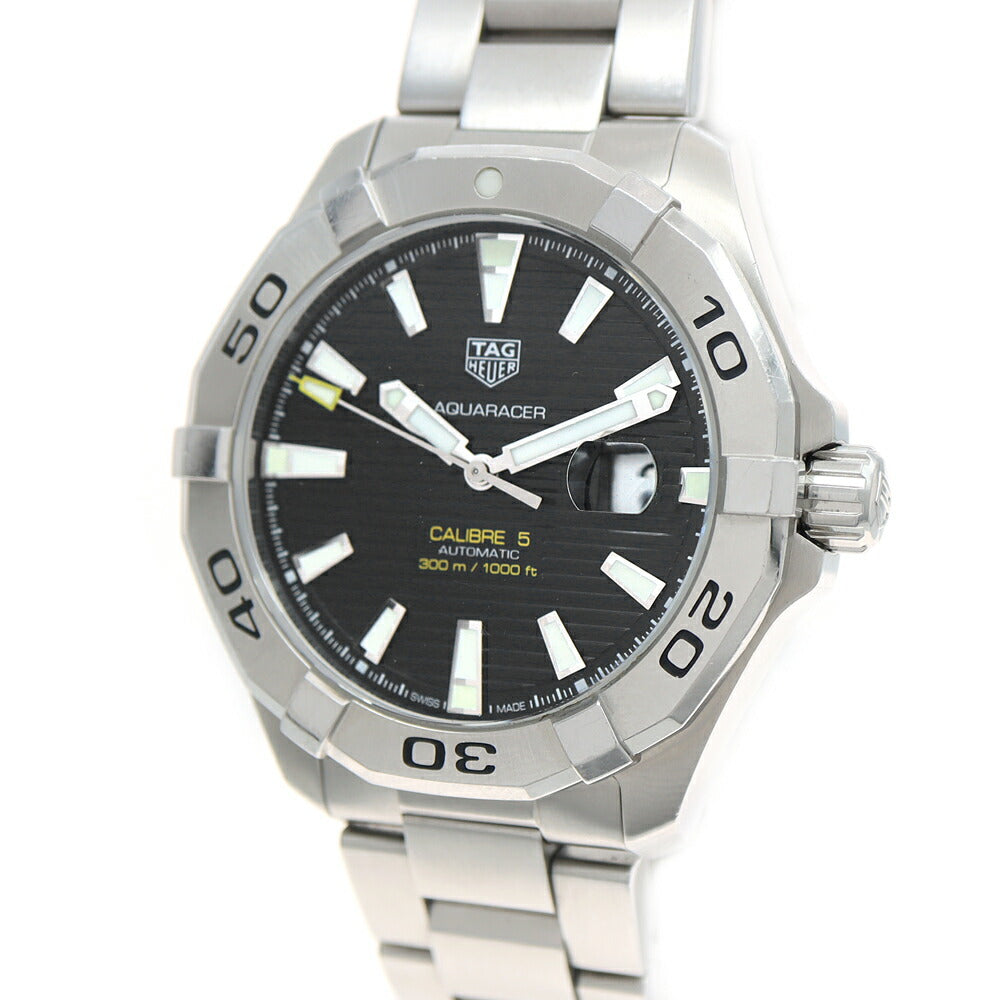 内部点検済 TAG Heuer タグホイヤー アクアレーサー キャリバー5 WAY2010 デイト 300m防水 黒 ブラック SS ステンレス メンズ 自動巻き【6ヶ月保証】【腕時計】【中古】