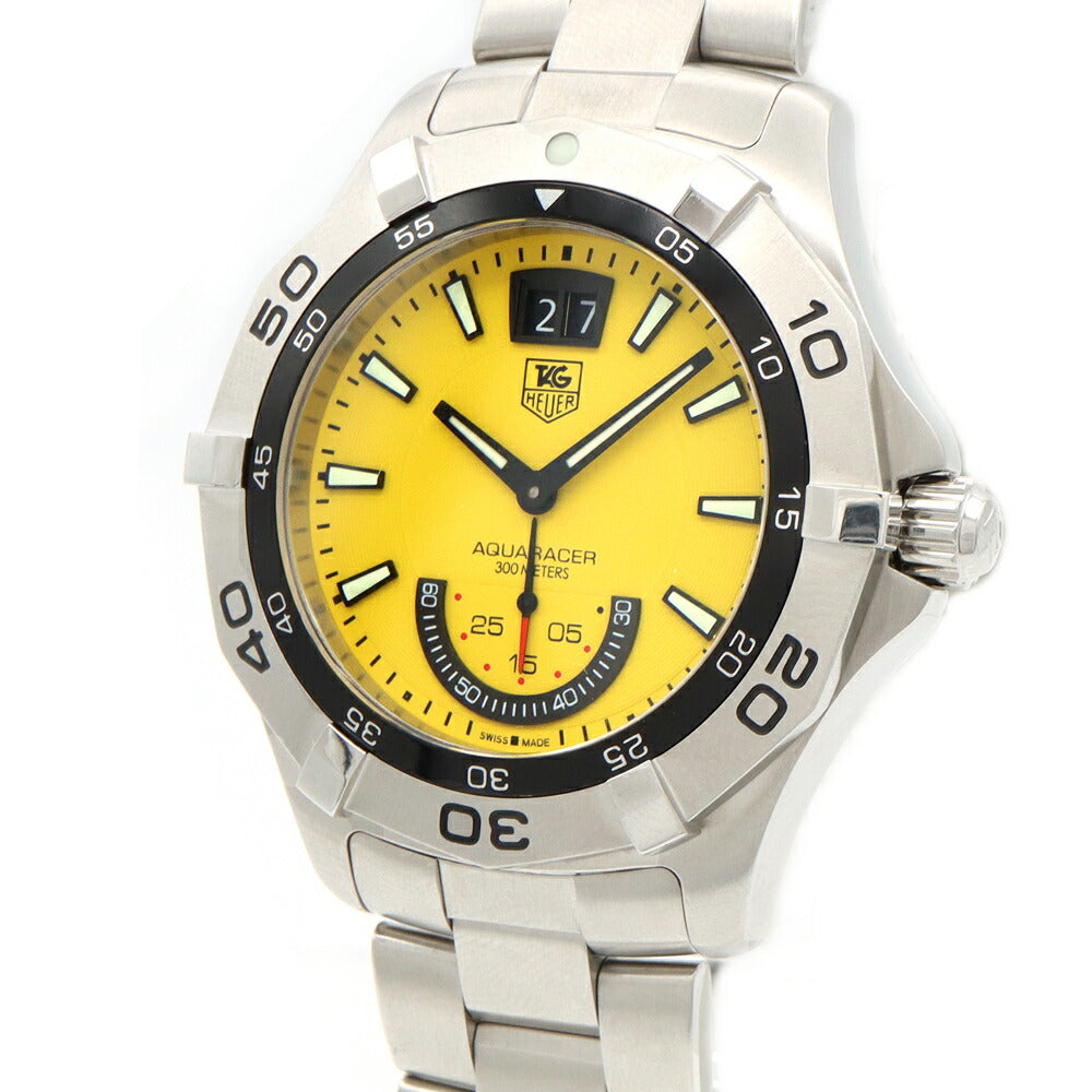 電池交換済 TAG Heuer タグホイヤー アクアレーサー グランドデイト WAF1012 スモールセコンド 300m防水 黄 イエロー SS ステンレス メンズ クォーツ【6ヶ月保証】【腕時計】【中古】