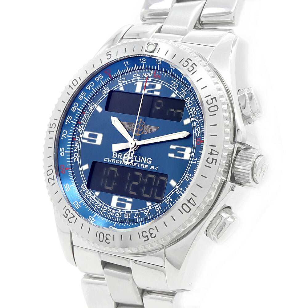 電池交換済 BREITLING ブライトリング B-1 クロノグラフ A78362 デイデイト 50m防水 青 ブルー SS ステンレス メンズ デジアナ クォーツ B1【6ヶ月保証】【腕時計】【中古】