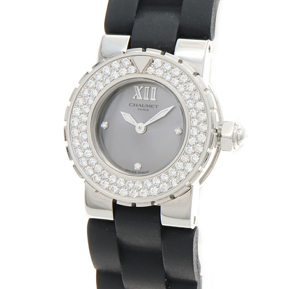 電池交換済 CHAUMET ショーメ クラスワン ダイヤベゼル 621 W06201-07A ダイヤモンド 3Pダイヤ 100m防水 グレー SS ステンレス 純正ベルト 純正尾錠 レディース クォーツ【6ヶ月保証】【腕時計】【中古】