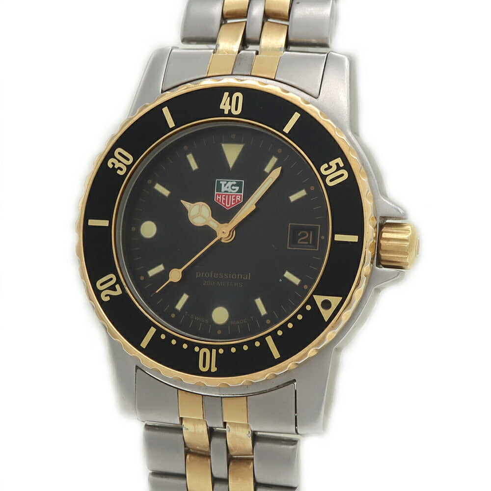 電池交換済 TAG Heuer タグホイヤー プロフェッショナル 200 925.213G デイト 200m防水 黒 ブラック YGP イエローゴールド SS ステンレス コンビ メンズ クォーツ【6ヶ月保証】【腕時計】【中古】