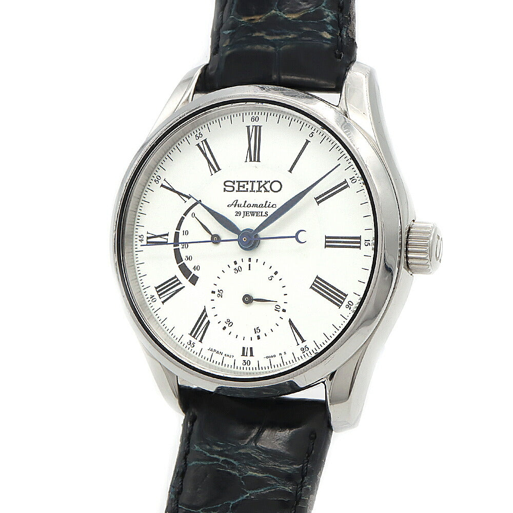 SEIKO セイコー プレザージュ 琺瑯ダイヤル 6R27-00F0 パワーリザーブ デイト 裏スケ 琺瑯 白 ホワイト SS ステンレス 純正ベルト 純正尾錠 メンズ 自動巻き プレサージュ【6ヶ月保証】【腕時計】【中古】