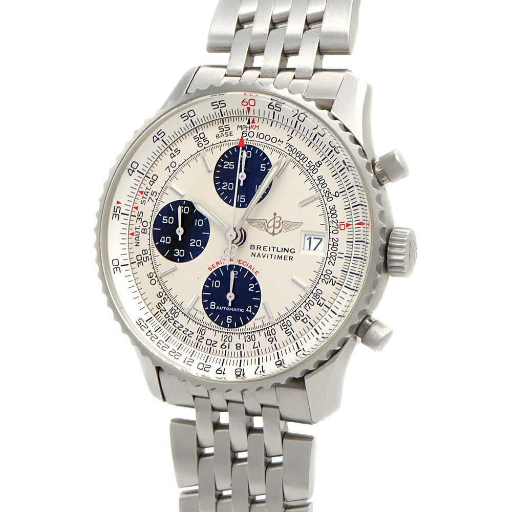 BREITLING ブライトリング ナビタイマー ファイターズ クロノグラフ A13330 30m防水 デイト シルバー SS ステンレス メンズ 自動巻き【6ヶ月保証】【腕時計】【中古】