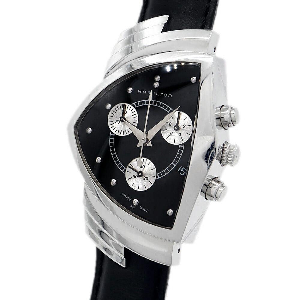 電池交換済 HAMILTON ハミルトン ベンチュラ クロノグラフ H244121 デイト スモールセコンド 黒 ブラック SS ステンレス 純正ベルト 純正尾錠 メンズ クォーツ【6ヶ月保証】【腕時計】【中古】