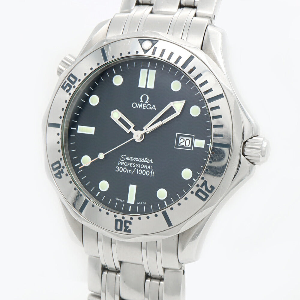 電池交換済 OMEGA オメガ シーマスター300 2542.80 デイト 300m防水 青 ブルー SS ステンレス メンズ クォーツ【6ヶ月保証】【腕時計】【中古】
