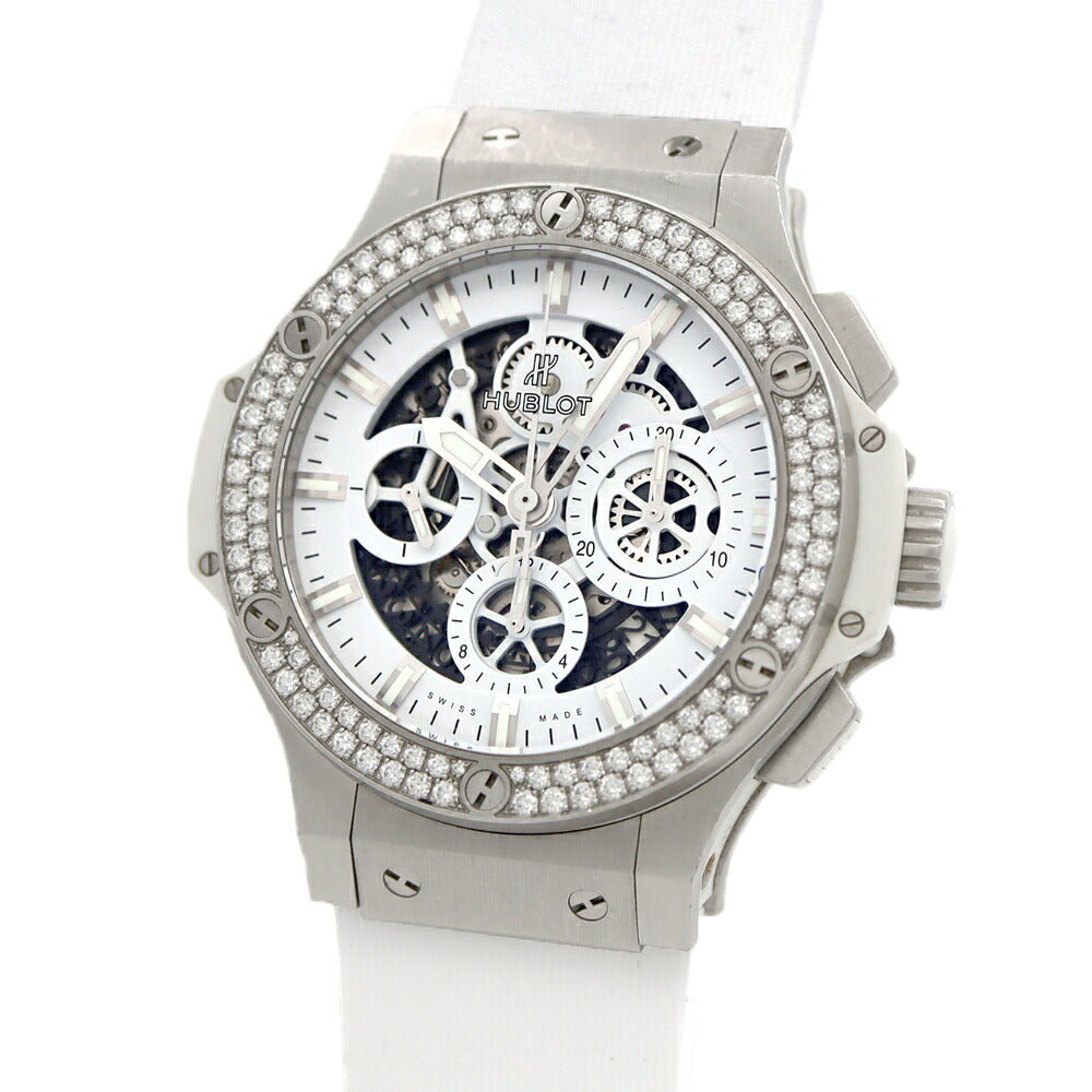 HUBLOT ビッグバン アエロバン クロノグラフ 純正ダイヤベゼル 311.SE.2010.RW.1104.JSM12 ダイヤモンド デイト スケルトン 白 ホワイト SS ステンレス 純正ベルト 純正尾錠 メンズ 自動巻き ビックバン【6ヶ月保証】【腕時計】【中古】