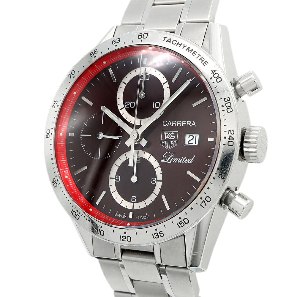 TAG Heuer タグホイヤー カレラ キャリバー16 クロノグラフ 日本限定600本 CV201D デイト 裏スケ 50m防水 赤 レッド SS ステンレス メンズ 自動巻き【6ヶ月保証】【腕時計】【中古】